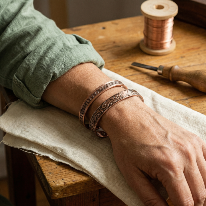Kendall | Engraved Lattice Copper Ring and Bracelet Set