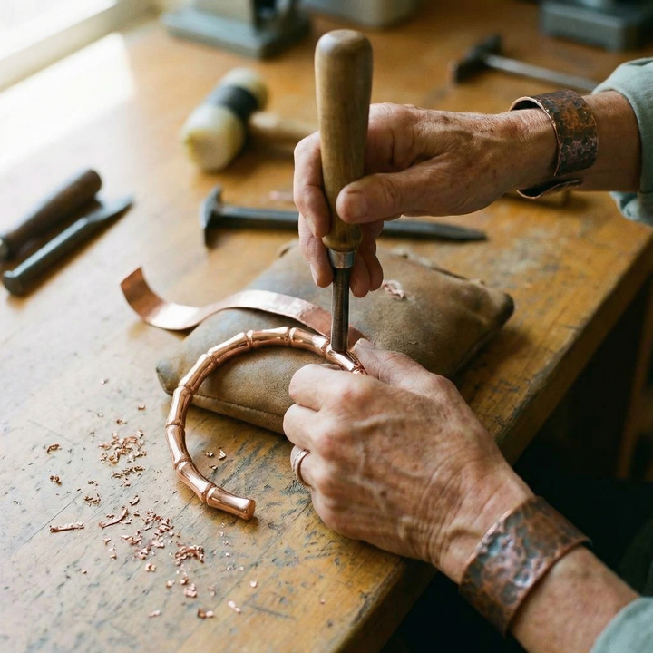 Ruby | Segmented Bamboo-Style Copper Cuff Bracelet