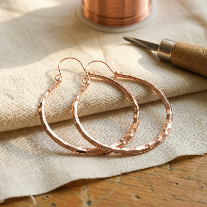 Meadow | Faceted Hammered Copper Hoop Earrings
