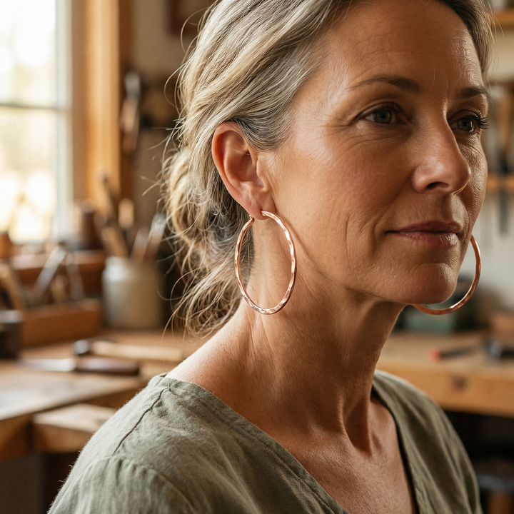Meadow | Faceted Hammered Copper Hoop Earrings