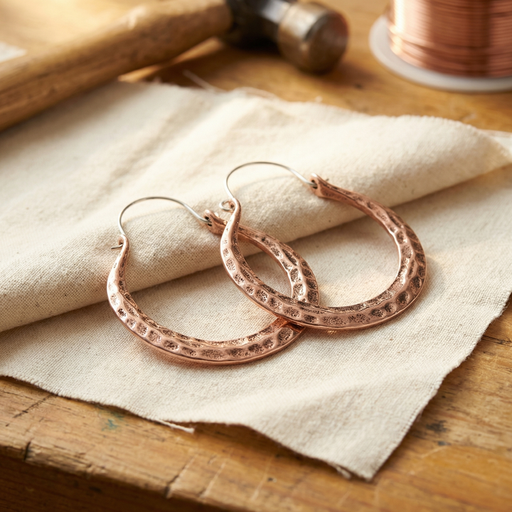 Mia | Hammered Copper Crescent Hoop Earrings