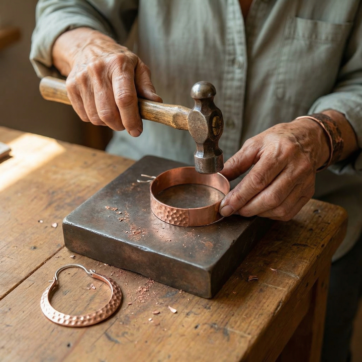 Mia | Hammered Copper Crescent Hoop Earrings