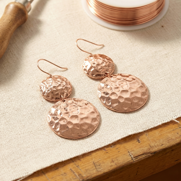 Bella | Hammered Copper Disc Drop Earrings