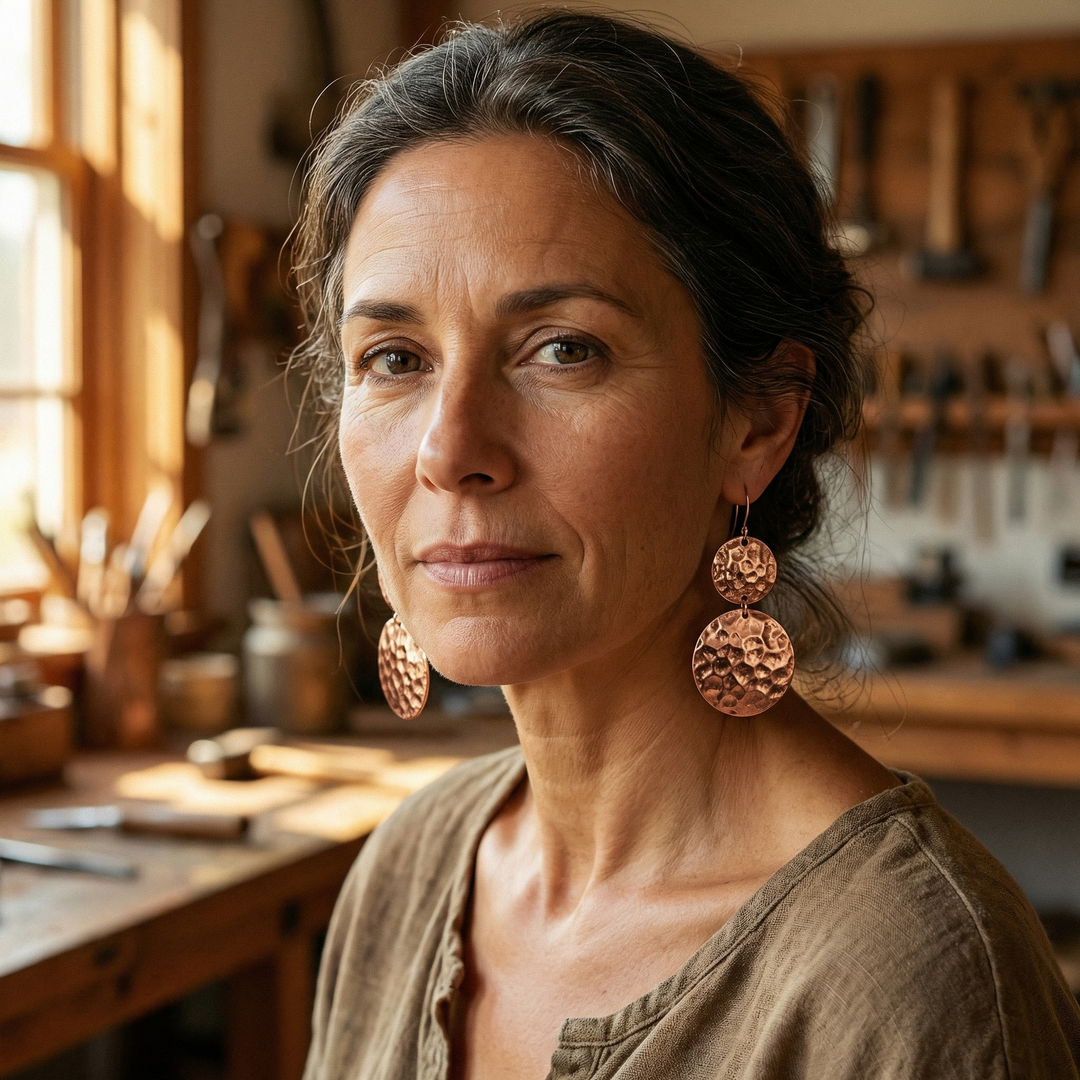 Bella | Hammered Copper Disc Drop Earrings