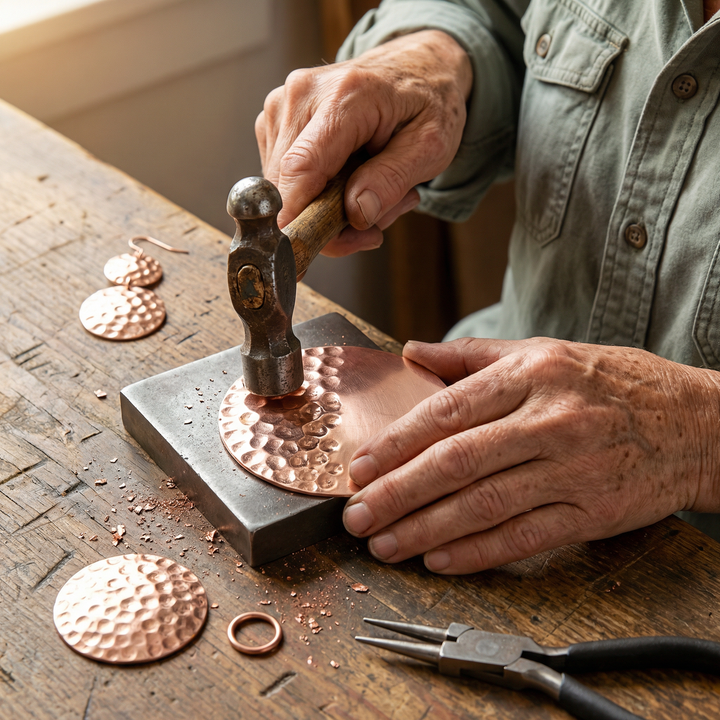 Bella | Hammered Copper Disc Drop Earrings