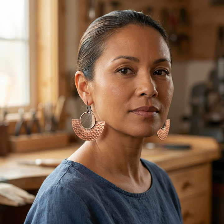 Lila | Hammered Copper Fan Earrings