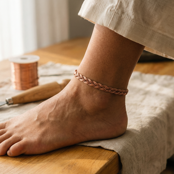 Faye | Woven Braid Copper Anklet