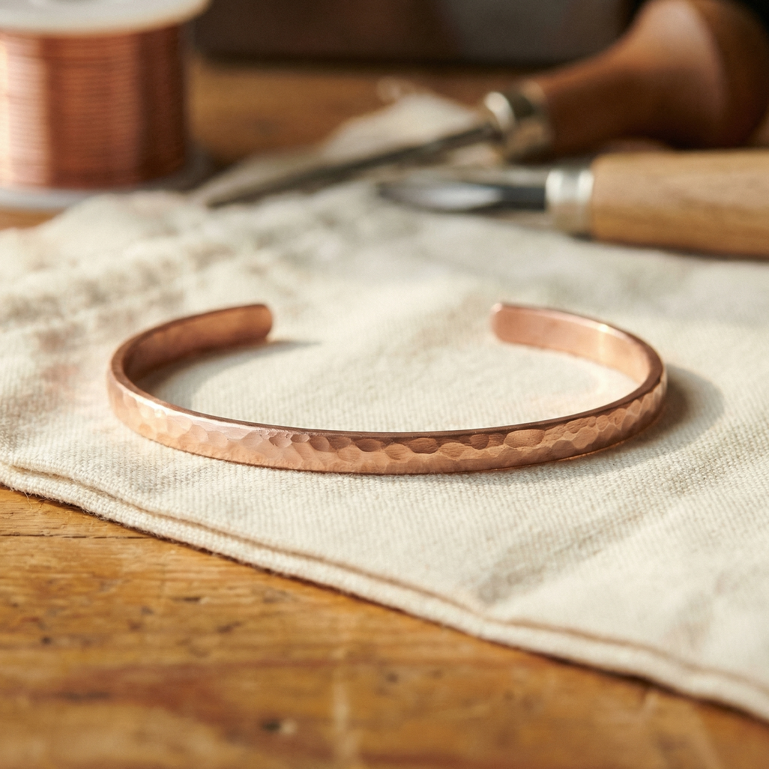 Ava | Hammered Copper Ankle Chain with Dimpled Texture
