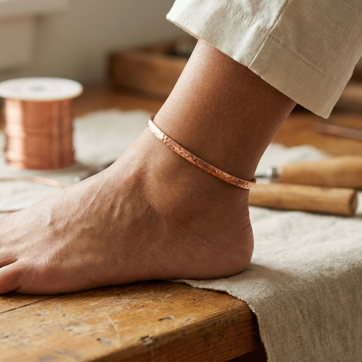 Ava | Hammered Copper Ankle Chain with Dimpled Texture