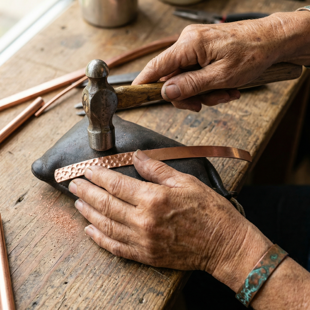Ava | Hammered Copper Ankle Chain with Dimpled Texture