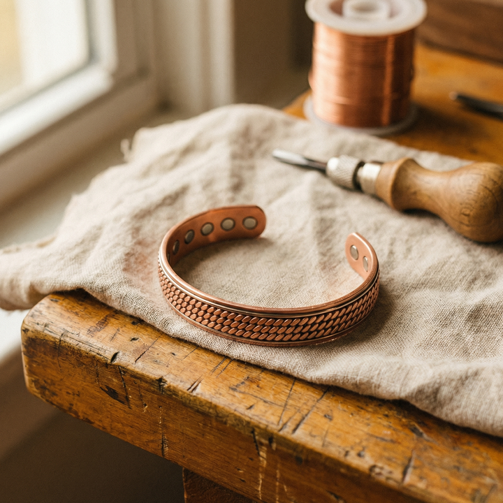 Zoe | Woven Rope-Pattern Copper Cuff Bracelet
