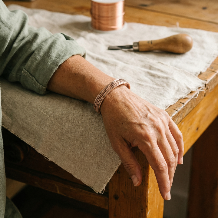 Zoe | Woven Rope-Pattern Copper Cuff Bracelet