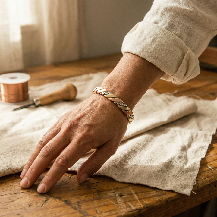Eleanor | Tri-Tone Braided Copper Cuff Bracelet