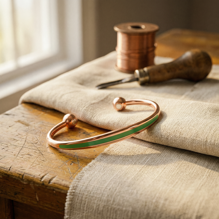 Abigail | Jade-Inlay Copper Cuff Bracelet