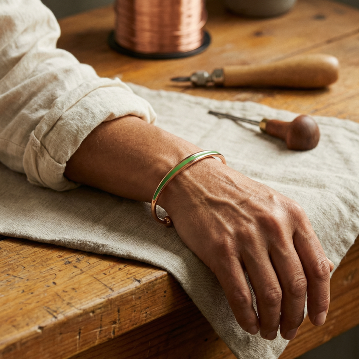 Abigail | Jade-Inlay Copper Cuff Bracelet