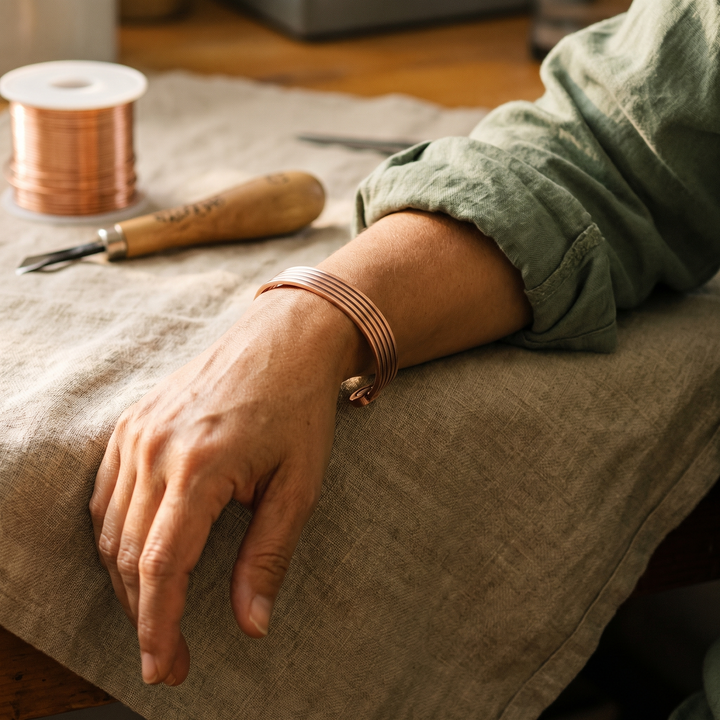 Quinn | Ridged Copper Open Cuff Bracelet