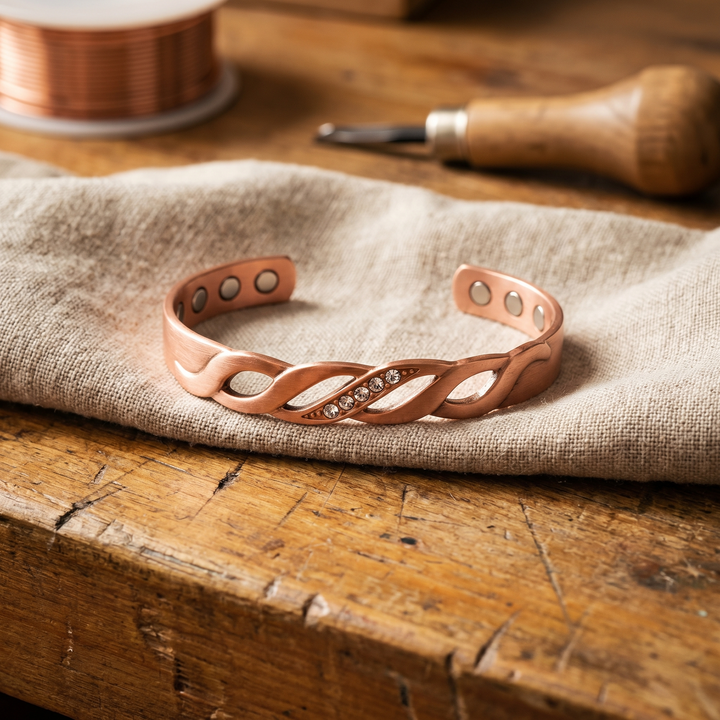 Ursula | Braided Copper Cuff with Magnets and Stones