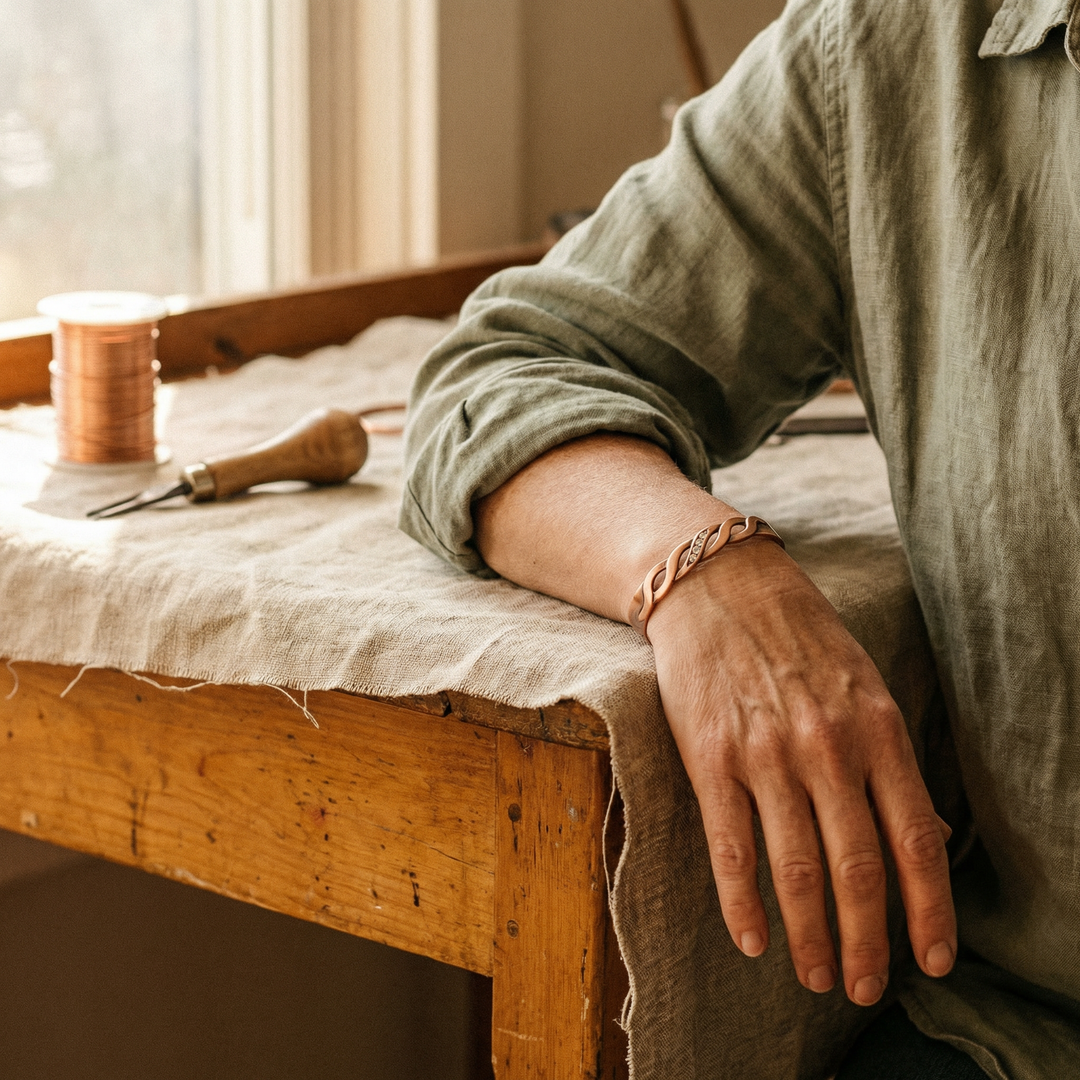 Ursula | Braided Copper Cuff with Magnets and Stones
