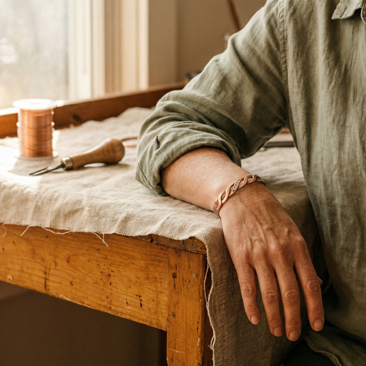Ursula | Braided Copper Cuff with Magnets and Stones