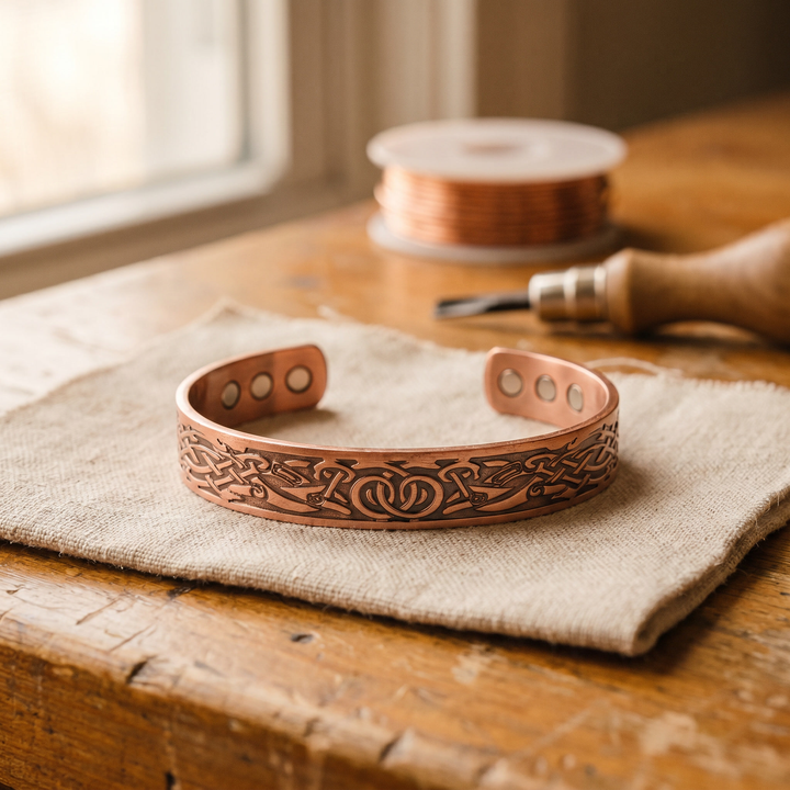 Margot | Botanical-Engraved Magnetic Copper Cuff Bracelet