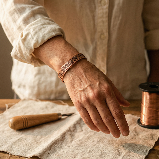 Margot | Botanical-Engraved Magnetic Copper Cuff Bracelet