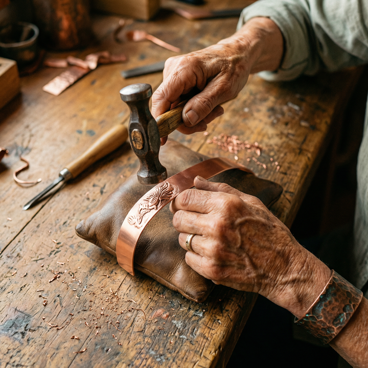 Rowan | Embossed Dragon-Motif Magnetic Copper Cuff Bracelet