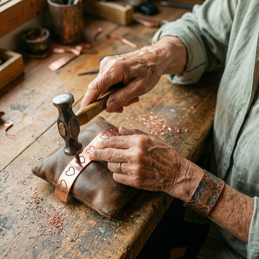 Amara | Heart-Stamped Copper Cuff Bracelet