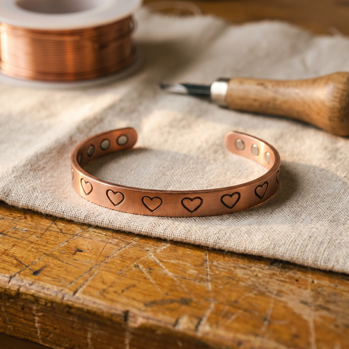 Amara | Heart-Stamped Copper Cuff Bracelet