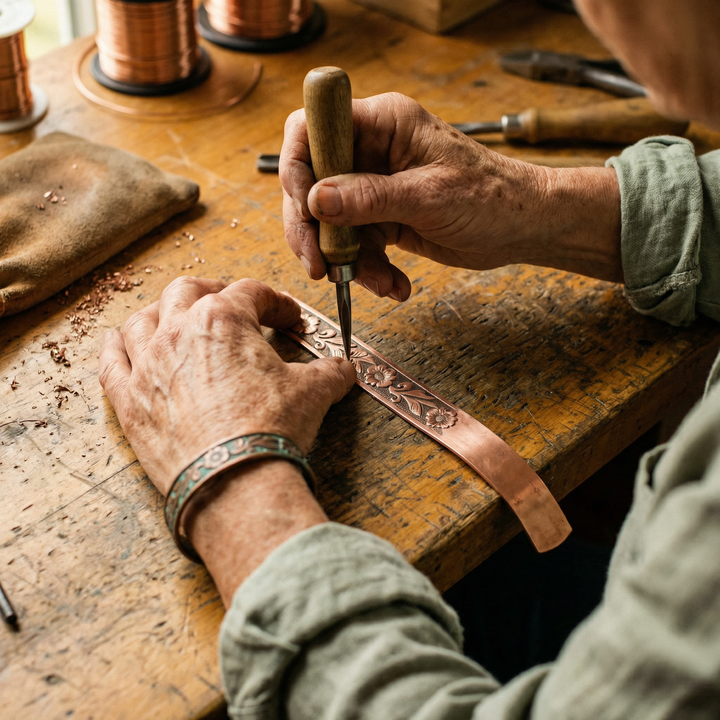 Eliza | Hand-Engraved Vine Magnetic Copper Cuff Bracelet