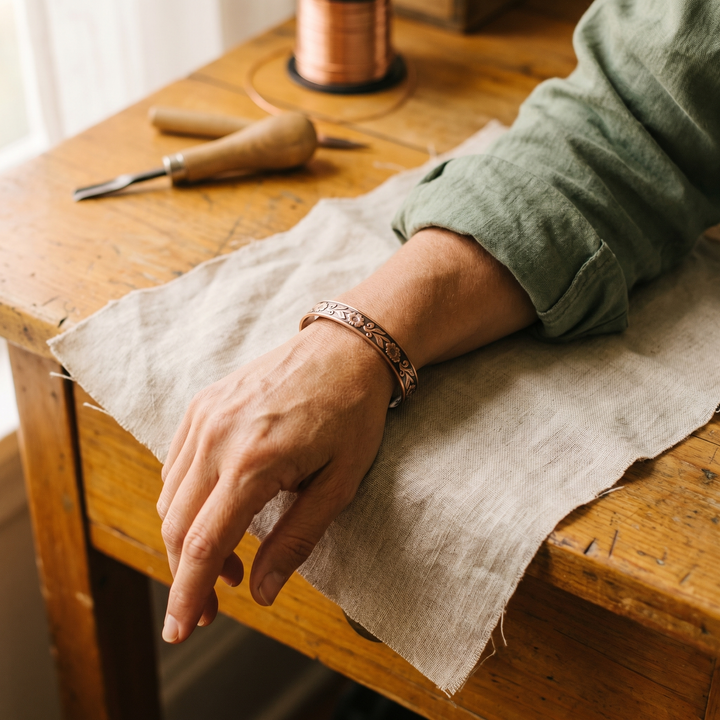 Eliza | Hand-Engraved Vine Magnetic Copper Cuff Bracelet