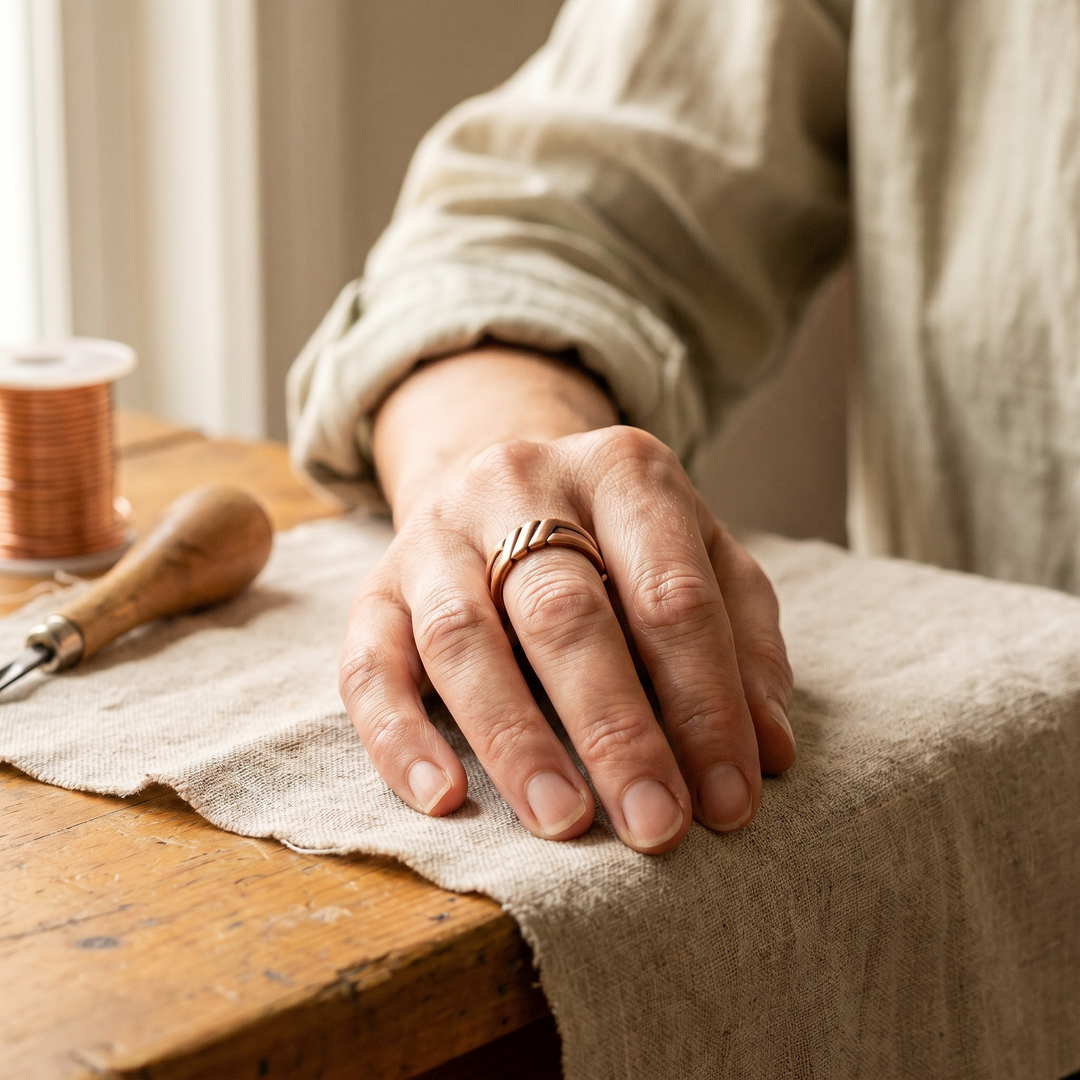 Violet | Diagonal-Groove Copper Ring with Magnetic Inserts