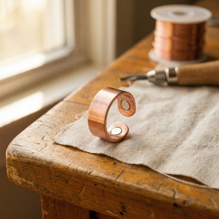 Celeste | Hammered Flat-Band Copper Ring with Magnets