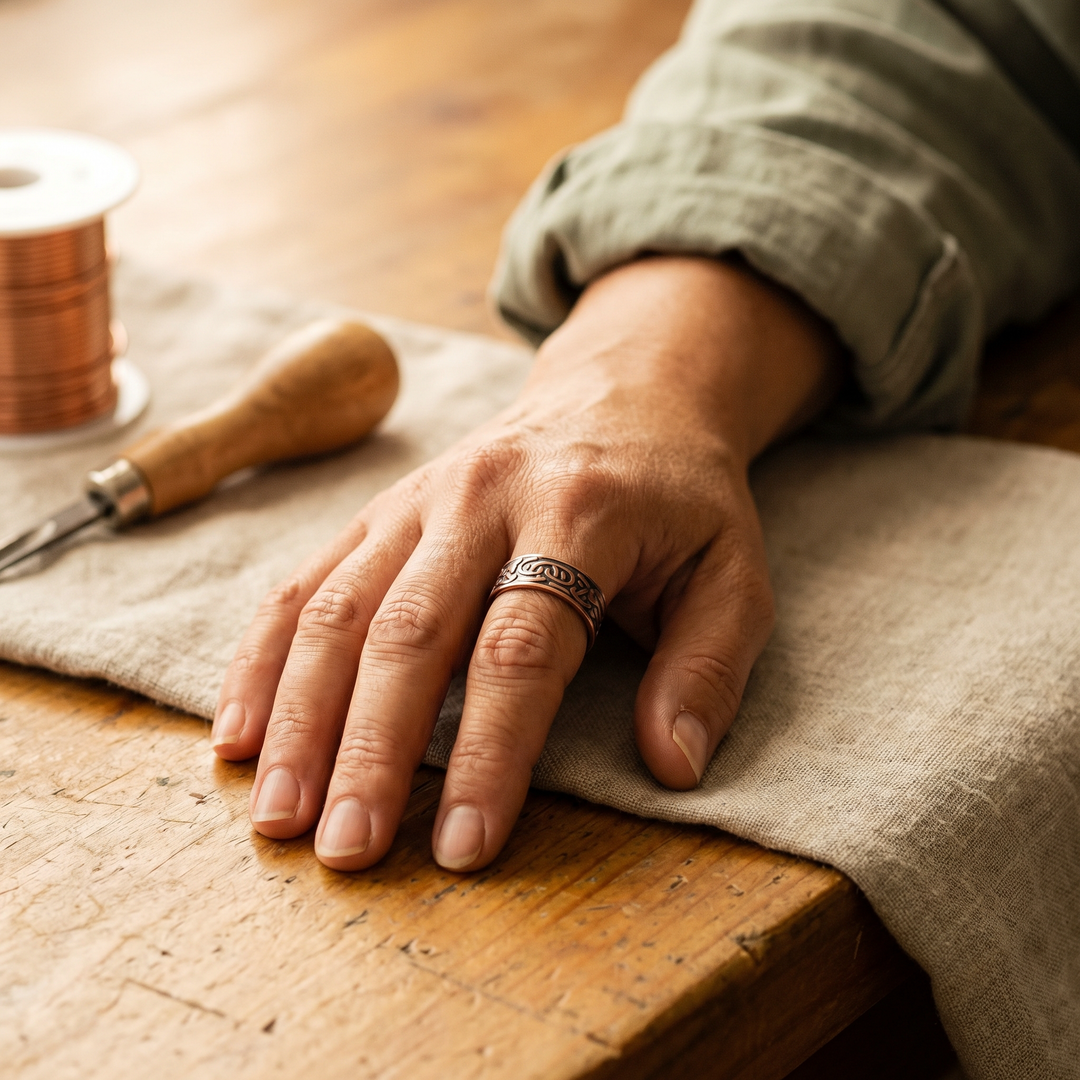 Paloma | Engraved Copper Scrollwork Ring with Magnets