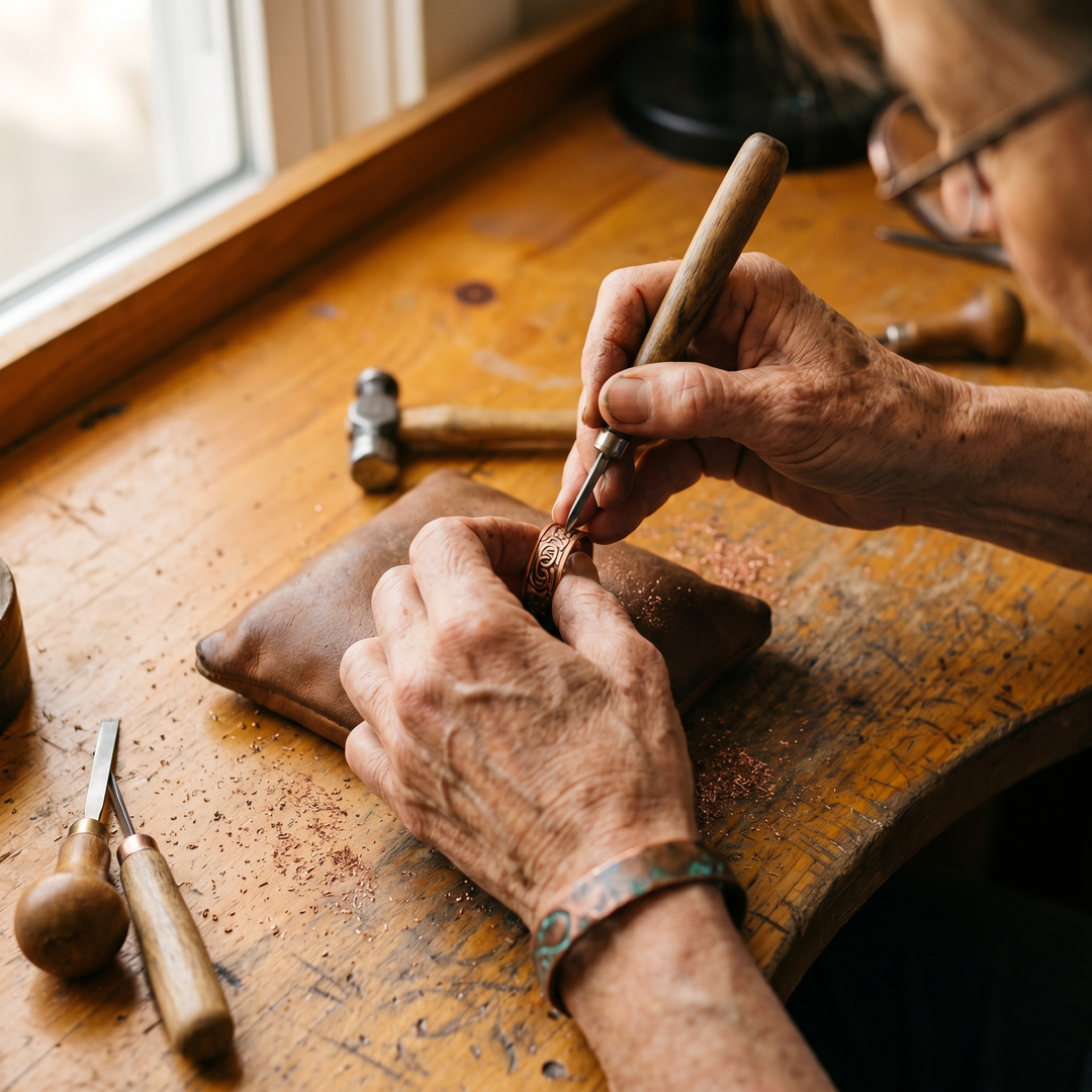 Paloma | Engraved Copper Scrollwork Ring with Magnets