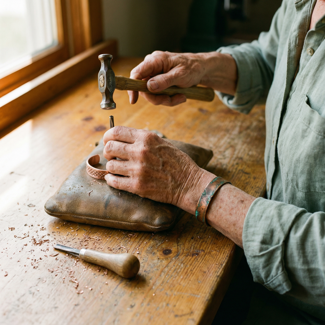 Georgia | Hand-Engraved Lattice Copper Ring with Magnets