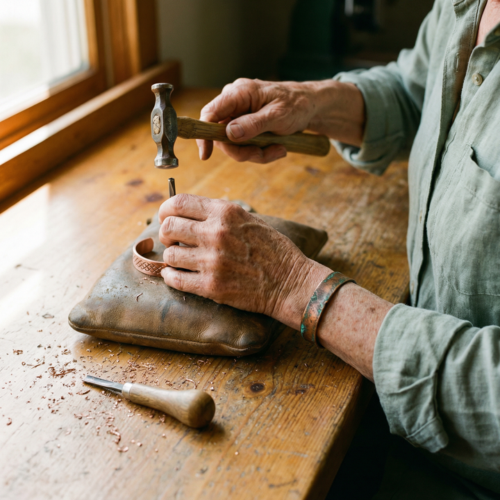 Georgia | Hand-Engraved Lattice Copper Ring with Magnets