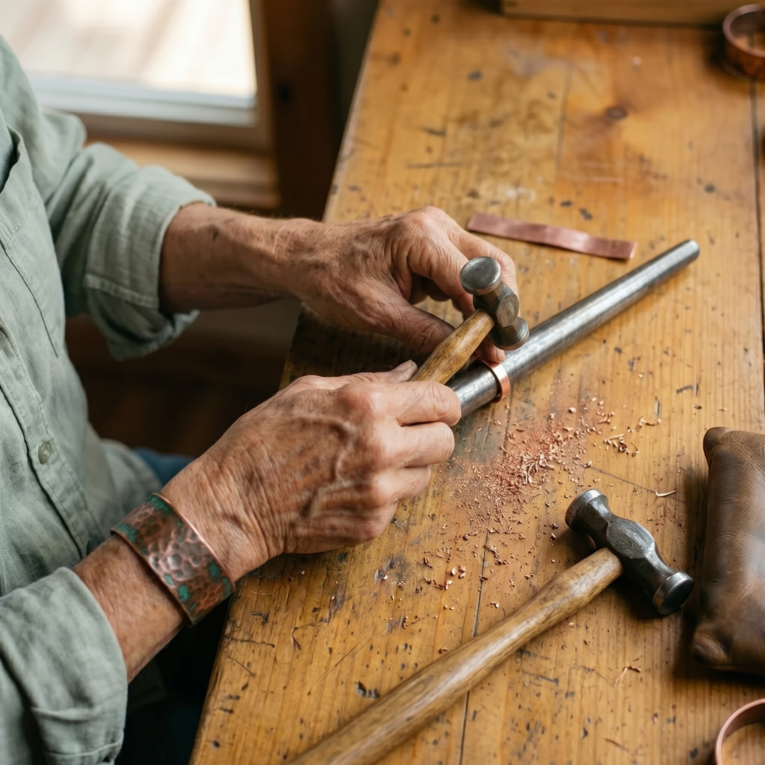 Celeste | Hammered Flat-Band Copper Ring with Magnets