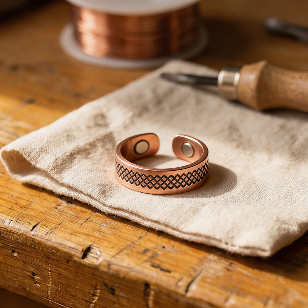 Georgia | Hand-Engraved Lattice Copper Ring with Magnets