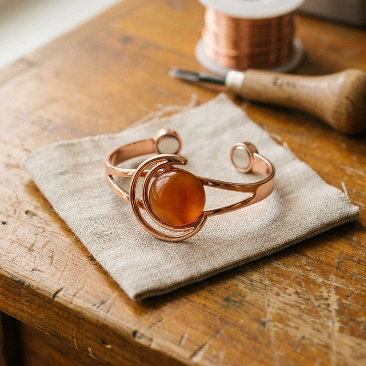 Carmen | Amber Stone Copper Orbital Cuff Bracelet