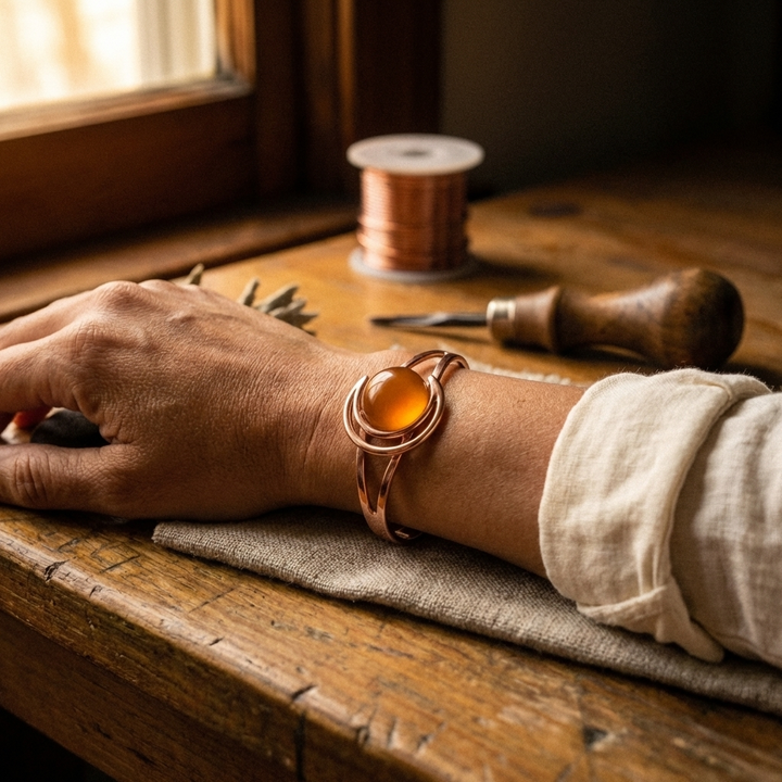Carmen | Amber Stone Copper Orbital Cuff Bracelet