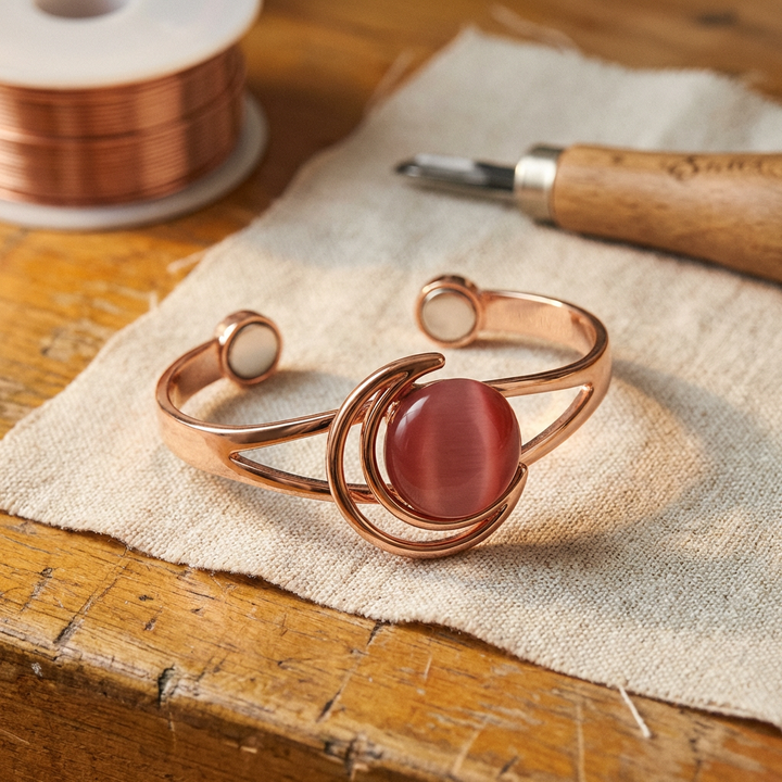 Sienna | Pink Stone Copper Orbital Cuff Bracelet