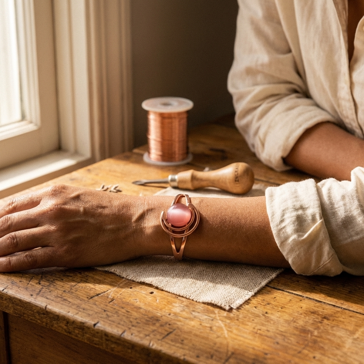 Sienna | Pink Stone Copper Orbital Cuff Bracelet