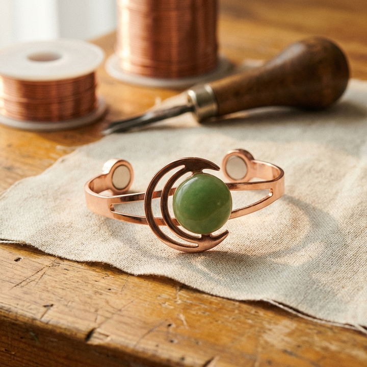 Josephine | Green Stone Copper Orbital Cuff Bracelet