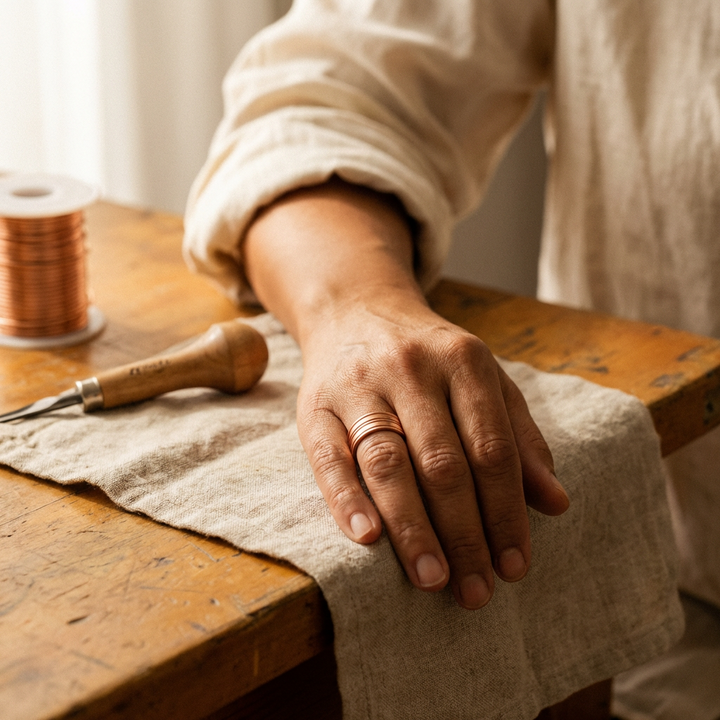 Delphine | Grooved Copper Ring with Magnetic Inserts