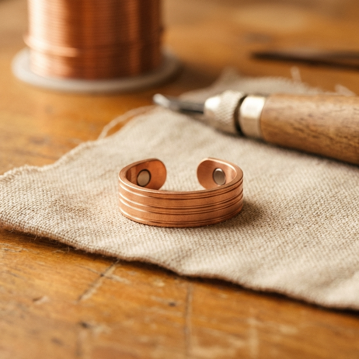 Delphine | Grooved Copper Ring with Magnetic Inserts