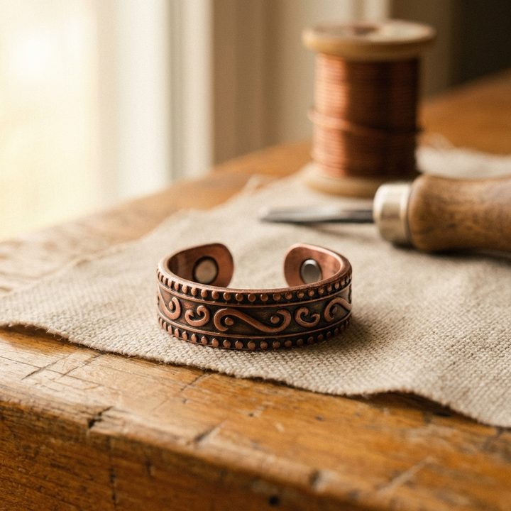 Imogen | Engraved Fern-Vine Copper Ring with Magnets