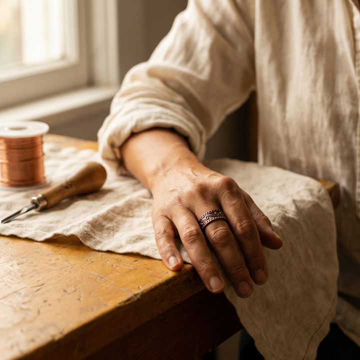 Imogen | Engraved Fern-Vine Copper Ring with Magnets