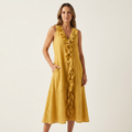 Vicky | Ruffle-Front V-Neck Sleeveless Linen Maxi Dress