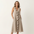 Vicky | Ruffle-Front V-Neck Sleeveless Linen Maxi Dress