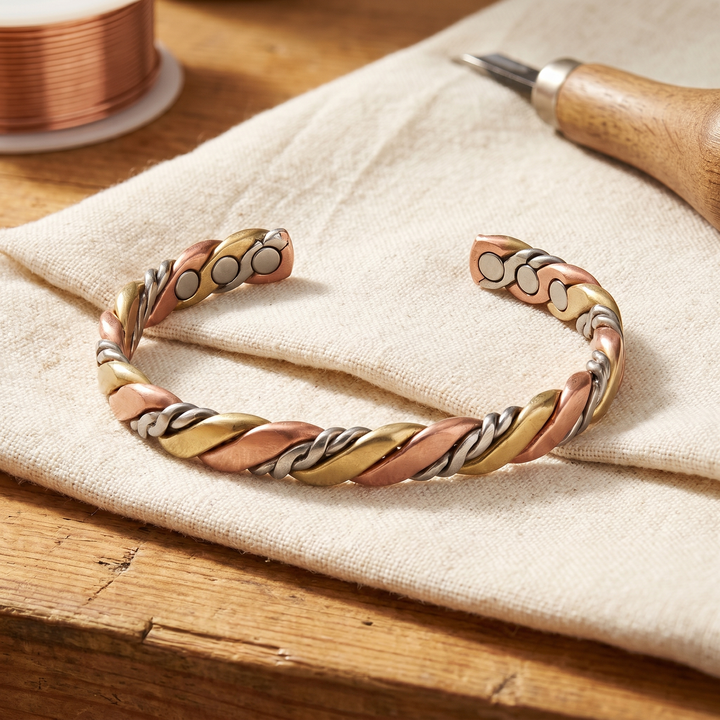 Eleanor | Tri-Tone Braided Copper Cuff Bracelet